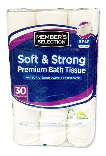 Papel Higienico Triple Hoja Members Bath Tissue 30 Rollos 