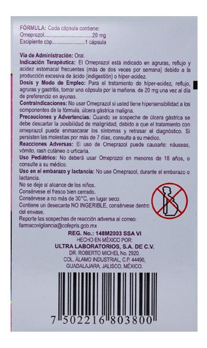 Omeprazol ultra Omeprazol 20 Mg Caja C/60 Capsulas - Ultra laboratorios, s.a. de c.v.
