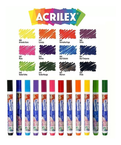 Canetas Para Tecido Kit Com 6 Acrilpen Acrilex - Promoção
