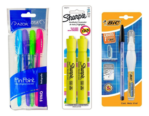 Set De Escritura Escolar Bolígrafos, Marcatextos Y Corrector