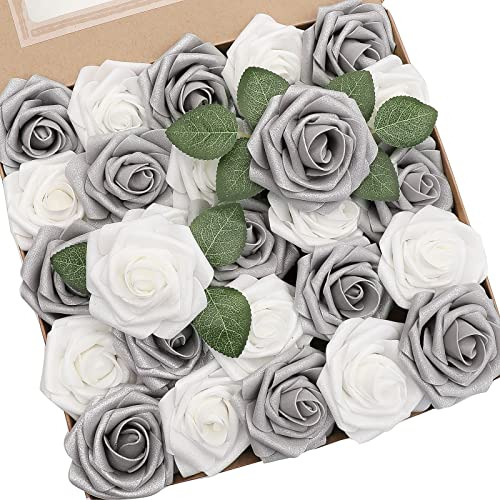 Flores Artificiales 50 Piezas Real Look Shimmer Plata G...