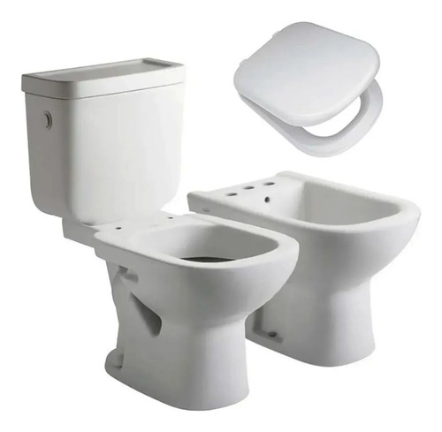 Imagen 2 de 9 de Juego Baño Bari Ferrum Inodoro Mochila Dual Bidet 3 Ag Tapa