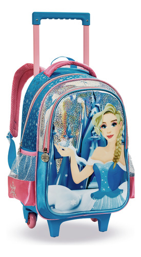 Mochila Escolar Infantil Meninas Princesa Denlex Cor Azul Desenho Do Tecido Lisa