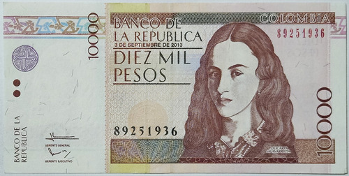 Billete 10000 Pesos 03/sep/2013 Colombia Au