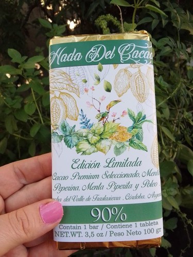 Tableta Chocolate 90% Cacao Menta Peperina Poleo Traslasierr