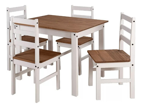 Juego De Comedor Mesa Y 4 Sillas Tapizadas Madera Maciza