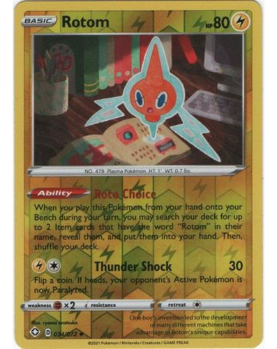 Pokemon Tcg Carta Rotom - 34/72 - Uncommon Reverse Original