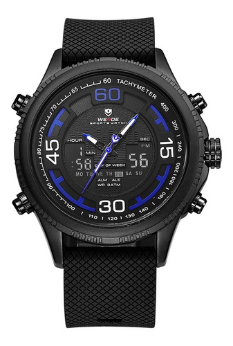 Relógio Masculino Weide Anadigi Wh-6306 - Preto E Azul