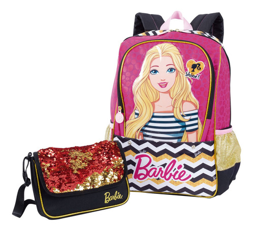 Mochila Escolar Barbie 19z Bolsa Paetê Sestini Grande Costas Cor Violeta Desenho do tecido Barbie Bolsa Paetê