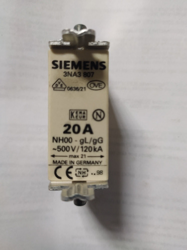  Fusible Siemens Nh  T00 20a 3na3803 500v