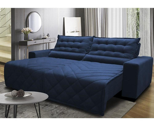Sofá 2,42m Retrátil E Reclinável Cama Inbox Plus Azul