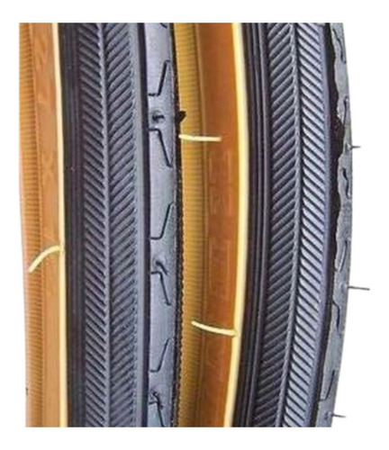 Par Pneu De Bike Caloi 10 Aro 27 X 1-1/4 Faixa Amarela Cor Preto