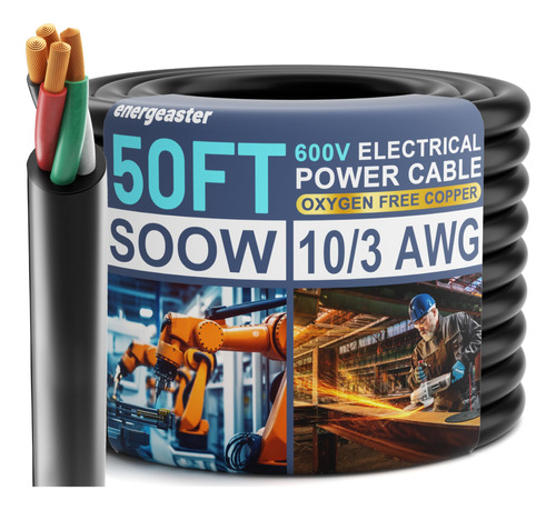 Energeaster Cable Electrico De 50 Pies 10/3 Awg De 3 Conduct