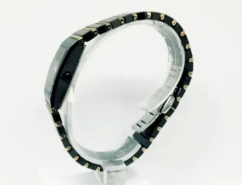 Reloj Feraud Mujer Rectangular Ceramica Zafiro Negro Dorado