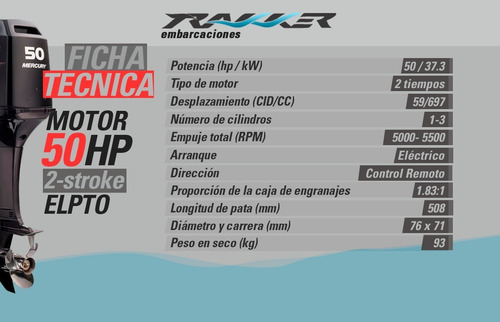 Imagen 2 de 17 de Motor Fuera De Borda Mercury 50 Hp 2 Tiempos Elpto Trakker