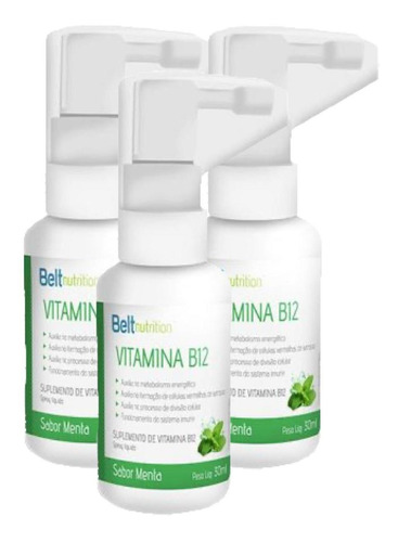 3x Vitamina B12-belt Nutrition-spray-sabor Menta