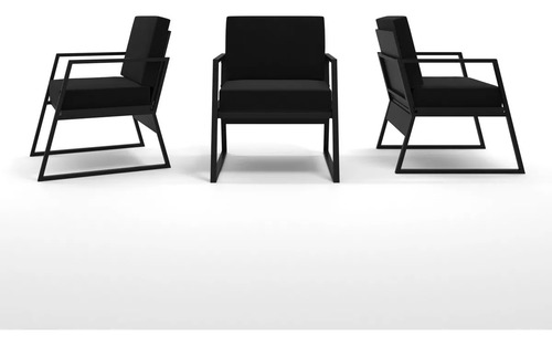 Kit 2 Poltronas Suede Cinza Estilo Industrial Moderno Desenho Do Tecido Preto