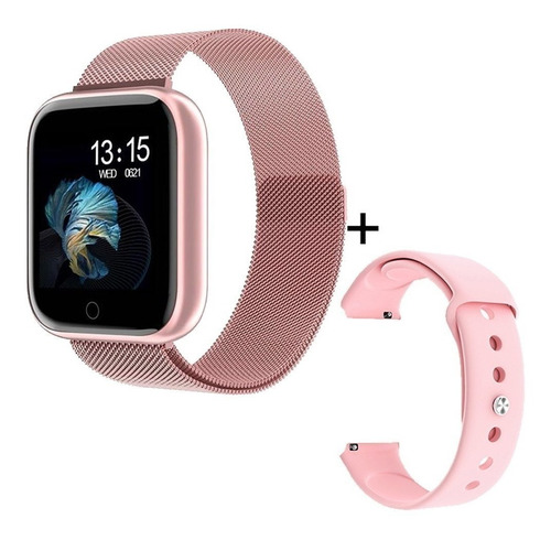 Reloj inteligente Smartwatch Touch P80 rosa con 2 pulseras de 38 mm Android iOS