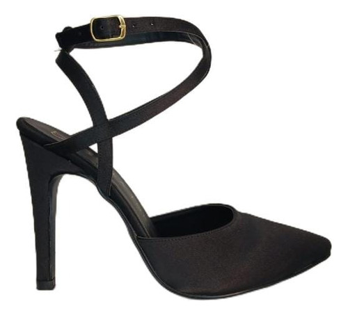 Zapatilla Puntal Negra De Tacón De Aguja Con Pulsera 10cm