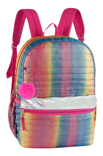 Mochila Escolar Juvenil Unicórnio Paetê Lantejoula Arco Iris