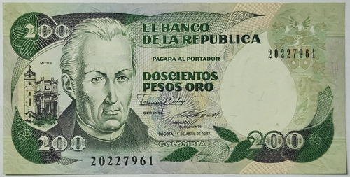 Billete 200 Pesos 01/abr/1987 Colombia Au
