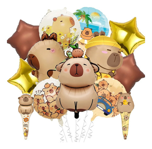 Kit 14pzs Globos Para Capibara Decoración Cumpleaños Fiesta Color Beige Estrellas