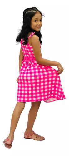 Vestido Infantil Barbie Rosa Xadrez Filme Aniversário Temático