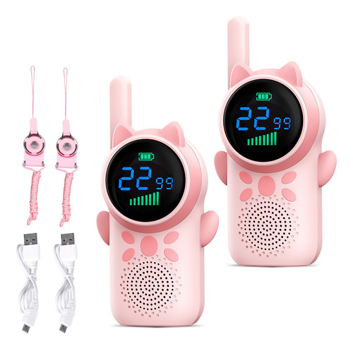 2 Pcs Radios Walkie Talkies Rosa Para Niños 3km Carga Usb