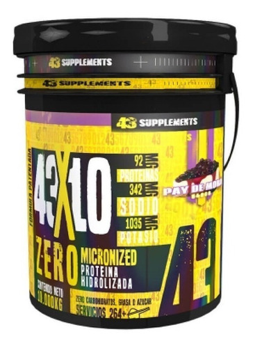 Suplemento en polvo 43 Supplements  Proteína Zero sabor pay de moras en cubeta de 10kg