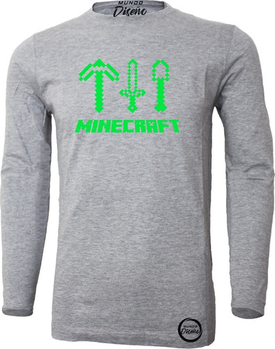 Polera Manga Larga De Hombre Minecraft Supervivencia