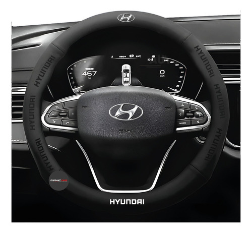 Forro De Timón Premium Hyundai Color Negro 37-38 Cm