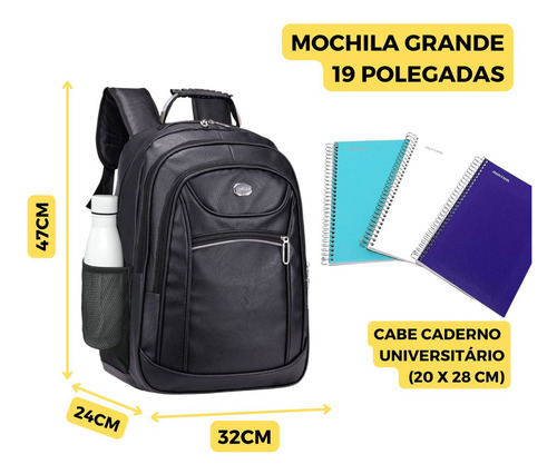 Mochila Costas Notebook Couro Pu Executiva Multifuncional Reforçada Cabo De Aço