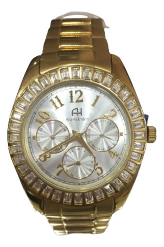 Relógio De Pulso Ana Hickmann Ah30086 Dourado Pedra Feminino