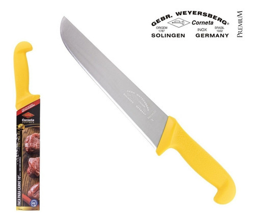 Faca Carne Açougue Profissional 10 Corneta Premium - Amarela