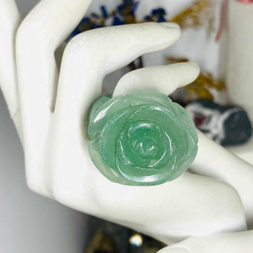 Anillo Flor Rosa Jade Verde 100% Natural N23- Ajad34