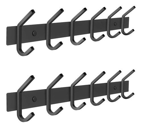 Perchero De Pared Negro Mate Con 6 Ganchos Dobles Para Colga