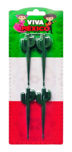 4 Palillos De Plastico En Forma De Cactus Para Fiesta Patria