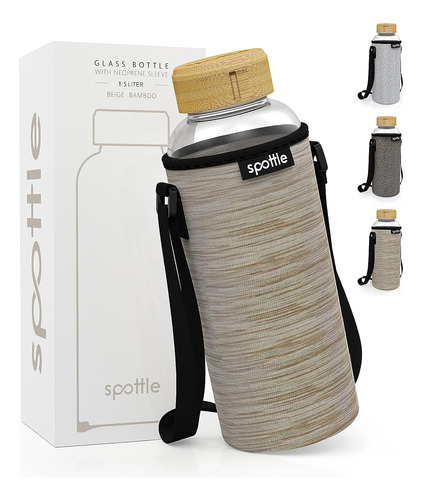 Botella De Agua De Vidrio Funda De Neopreno Y Asa De 52...