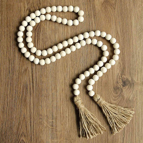 4 Guirnaldas De Cuentas De Madera Con Borlas, Cuentas De Gra