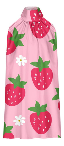 Vestido Feminino Com Estampa De Frutas Sem Mangas Com Gola R