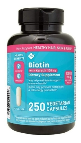 Imagen 1 de 2 de Biotin-biotina 1000mcg Con Keratina Y Vitamina C 250caps Usa