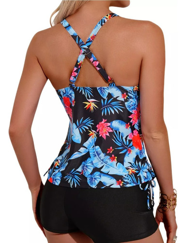 Traje De Baño Completo Dama Dos Piezas Bañador Tankini Mujer Negro Animal Print M