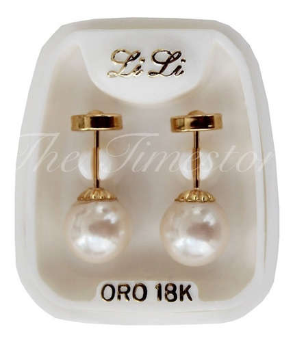 Aros Abridores Oro Lili 18k Perla 6mm Li-115 - Con Cuotas