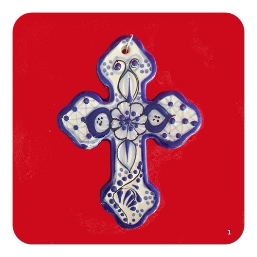 Imagen 3 de 7 de Cruz De Talavera Poblana Azul 15x12 Cm Recuerdo Crz