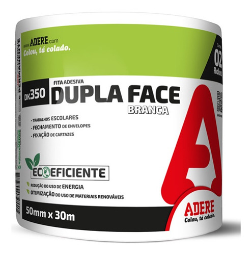 Adere Dk350 Kit 2 fita dupla face de papel 50mm X 30m cor branco