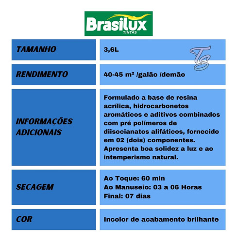Brasilux Kit Pu Alifatico P/piso Kit 3,6 Lt Cor Incolor Brilhante