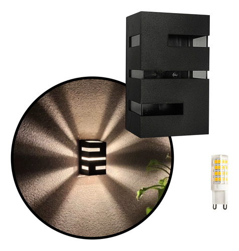 2 Arandelas Massuia + 2 Lâmpada Led 7w Estrutura Preto 110v/220v