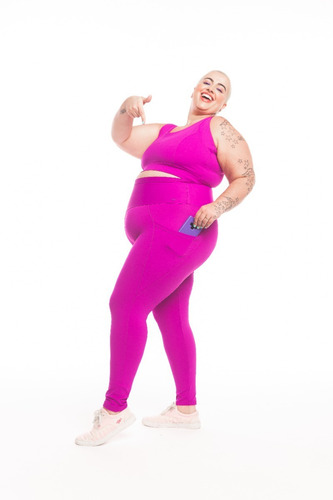 Imagem 2 de 5 de Legging Plus Size Wonder Size Lisa Com Bolso Emana® Uva