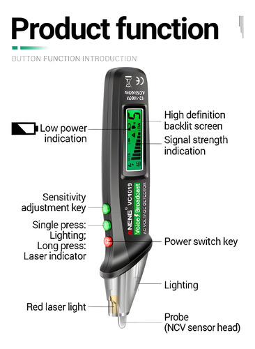 Detector De Voltaje Puntero Laser Rojo Linterna Aneng-vc1019