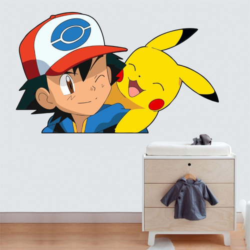 Adesivo De Parede Infantil Desenho Pokemon Pikachu E Ash